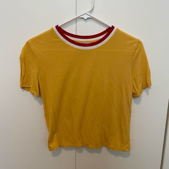 Zara Trafaluc Yellow Short-Sleeved Shirt with Red Collar - Picture 1 of 2